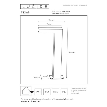 Lucide TEXAS - Borne extérieur - LED - 1x7W 3000K - IP54 - Anthracite