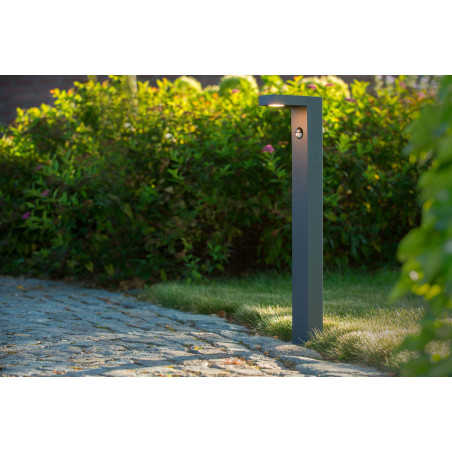 Lucide TEXAS-IR - Borne extérieur - LED - 1x7W 3000K - IP54- Détecteur De Mouvement & Jour/Nuit (désactivable) - Anthracite