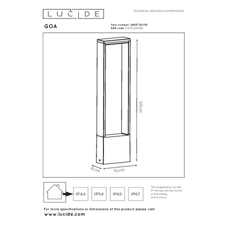 Lucide GOA - Borne extérieur - LED - 1x10W 3000K - IP54 - Anthracite
