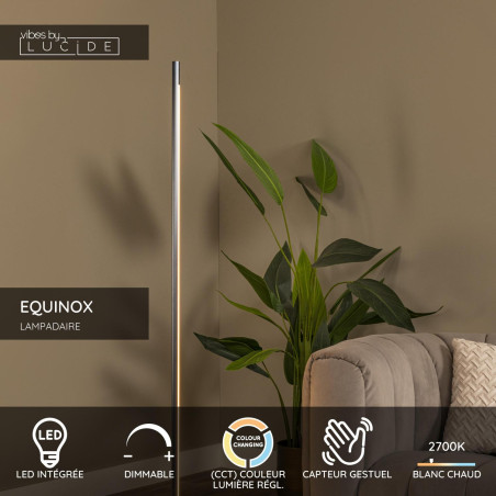 Lucide EQUINOX - Lampadaire - LED Dim. - CCT - 1x26W 2700K/4000K - Détecteur à balayage manuel - Fer gris - Vibes
