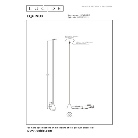 Lucide EQUINOX - Lampadaire - LED Dim. - CCT - 1x26W 2700K/4000K - Détecteur à balayage manuel - Fer gris - Vibes