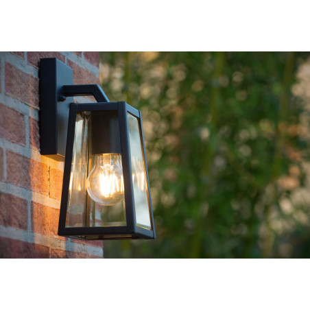 Lucide MATSLOT - Applique murale Intérieur/Extérieur - 1xE27 - IP23 - Noir - L 14,2 x P 13 x H 24,6 cm