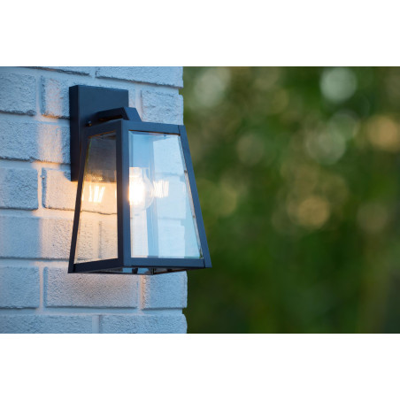 Lucide MATSLOT - Applique murale Intérieur/Extérieur - 1xE27 - IP23 - Noir - L 18 x P 16,5 x H 30,5 cm