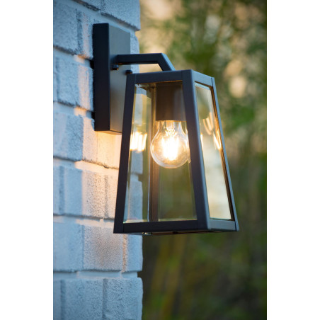 Lucide MATSLOT - Applique murale Intérieur/Extérieur - 1xE27 - IP23 - Noir - L 18 x P 16,5 x H 30,5 cm