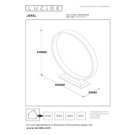 Lucide JEREL - Borne extérieur - Ø 40 cm - LED - 1x5W 3000K - IP54 - Noir