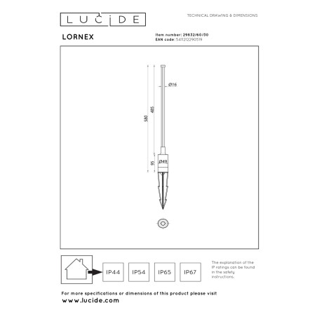 Lucide LORNEX - Spot de jardin - LED - 1x6W 3000K - IP54 - Noir