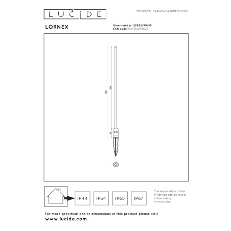 Lucide LORNEX - Spot de jardin - Ø 4,9 cm - LED - 1x6W 3000K - IP54 - Noir