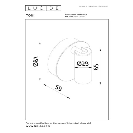 Lucide TONI - Spot mural / Applique mural Rechargeable - Batterie/Piles - Ø 8,1 cm - LED Dim. - CCT - 1x2W - Réf. 29934/02/15
