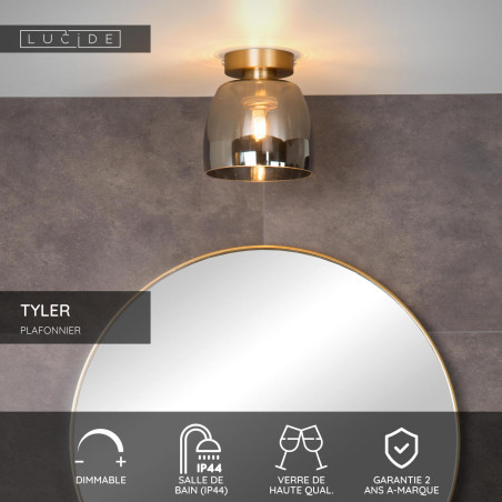 Lucide TYLER - Plafonnier Salle de bains - Ø 16,1 cm - 1xG9 - IP44 - Or Mat / Laiton