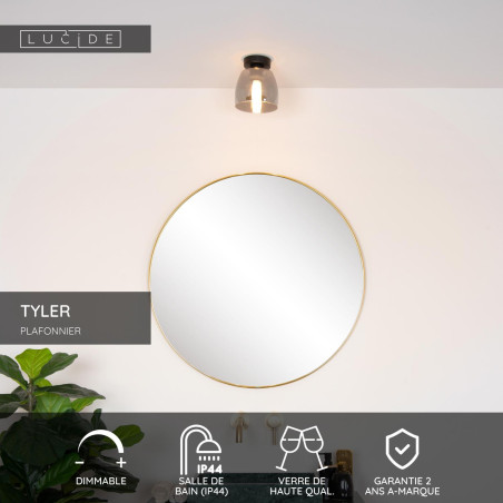 Lucide TYLER - Plafonnier Salle de bains - Ø 16,1 cm - 1xG9 - IP44 - Noir