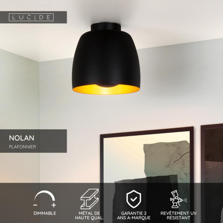 Lucide NOLAN - Plafonnier - Ø 24 cm - 1xE27 - Noir