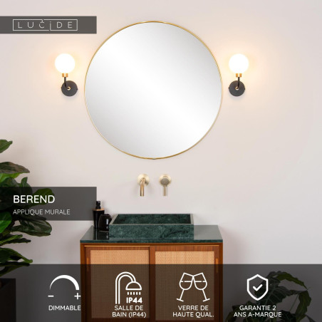 Lucide BEREND - Applique murale Salle de bains - 1xG9 - IP44 - Noir