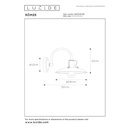 Lucide RÖMER - Applique murale - 1xE27 - Crème