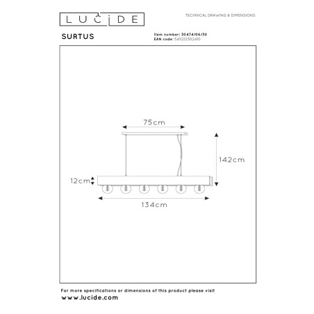 Lucide SURTUS - Suspension - 6xE27 - Noir