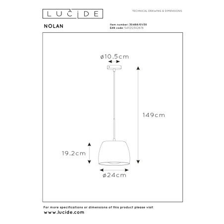 Lucide NOLAN - Suspension - Ø 24 cm - 1xE27 - Noir
