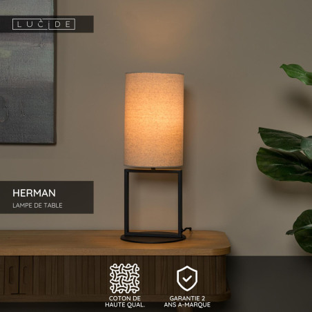 Lucide HERMAN - Lampe de table - Ø 20 cm - 1xE27 - Crème