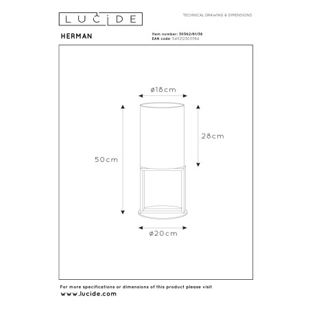 Lucide HERMAN - Lampe de table - Ø 20 cm - 1xE27 - Crème