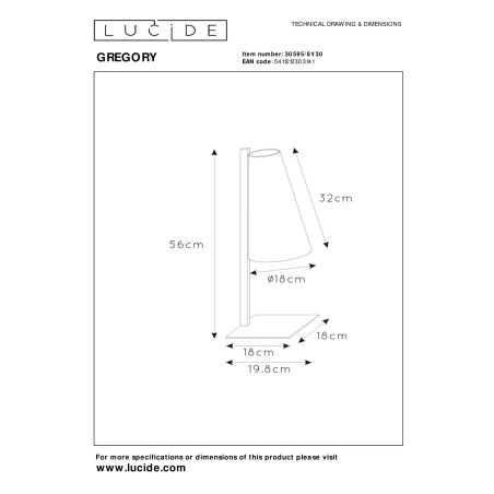 Lucide GREGORY - Lampe de table - 1xE27 - Noir