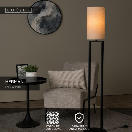 Lucide HERMAN - Lampadaire - Ø 26 cm - 1xE27 - Crème
