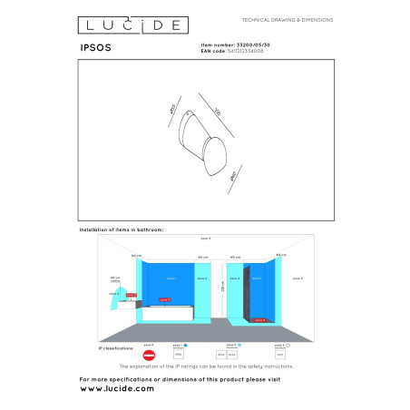 Lucide IPSOS - Applique murale Salle de bains - LED - 1x6W 2700K - IP54 - Noir