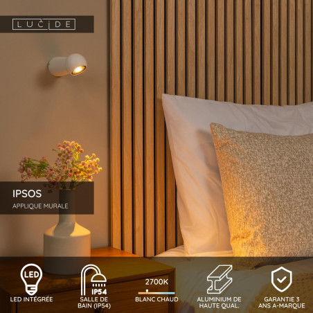 Lucide IPSOS - Applique murale Salle de bains - LED - 1x6W 2700K - IP54 - Blanc