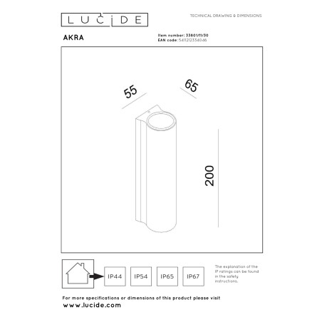 Lucide AKRA - Applique murale Intérieur/Extérieur - LED - 2x6,5W 2700K - IP54 - Noir
