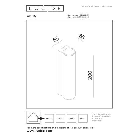 Lucide AKRA - Applique murale Intérieur/Extérieur - LED - 2x6,5W 2700K - IP54 - Blanc