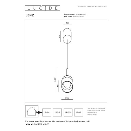 Lucide LENZ - Suspension Intérieur/Extérieur - Ø 11 cm - LED - 1x8W 2700K - IP54 - Rouille - Essential