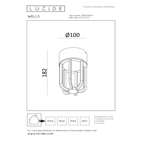 Lucide WELLS - Plafonnier Intérieur/Extérieur - Ø 10 cm - LED - 1x8W 2700K - IP54 - Rouille - Essential