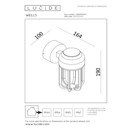 Lucide WELLS - Applique murale Intérieur/Extérieur - Ø 10 cm - LED - 1x8W 2700K - IP54 - Rouille - Essential