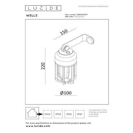 Lucide WELLS - Applique murale Rechargeable Intérieur/Extérieur - Batterie/Piles - Ø 10 cm - LED Dim. - CCT - 1x5W 2700K/4000K