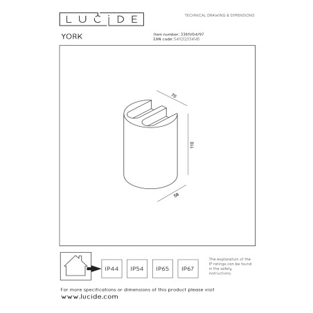 Lucide YORK - Spot mural / Applique mural Intérieur/Extérieur - LED - 4x1,2W 2700K - IP54 - Rouille - Essential