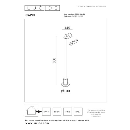 Lucide CAPRI - Lampadaire Intérieur/Extérieur - LED - 1x8W 2700K - IP54 - Café - Essential