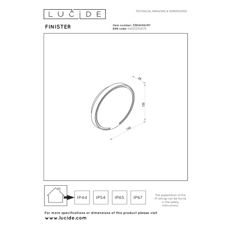 Lucide FINISTER - Applique murale Intérieur/Extérieur - Ø 13 cm - LED - 1x6W 2700K - IP54 - Rouille - Essential