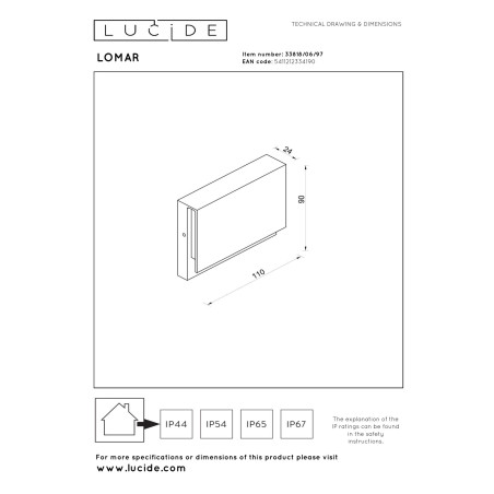 Lucide LOMAR - Applique murale Intérieur/Extérieur - LED - 1x6W 2700K - IP54 - Rouille - Essential