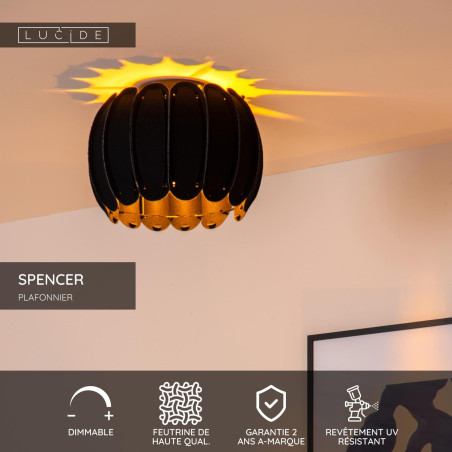 Lucide SPENCER - Plafonnier - Ø 30 cm - 1xE27 - Noir