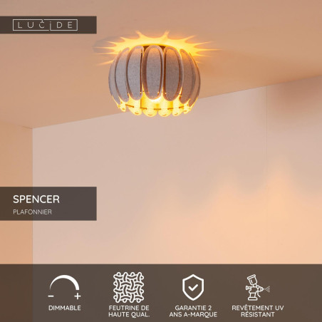 Lucide SPENCER - Plafonnier - Ø 30 cm - 1xE27 - Gris