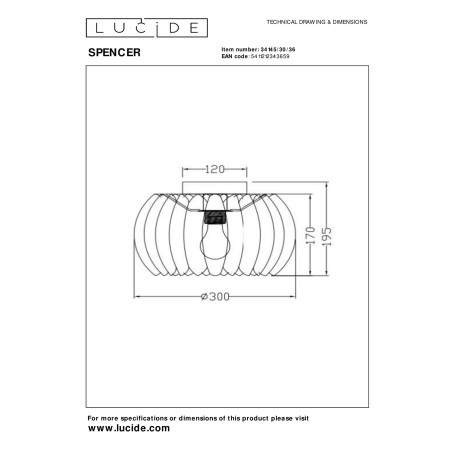 Lucide SPENCER - Plafonnier - Ø 30 cm - 1xE27 - Gris