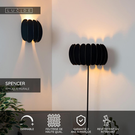 Lucide SPENCER - Applique murale - 1xE27 - Noir