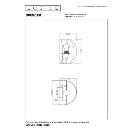 Lucide SPENCER - Applique murale - 1xE27 - Gris