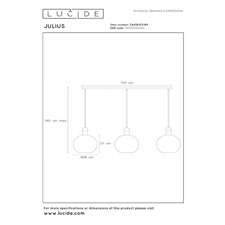 Lucide JULIUS - Suspension - 3xE27 - Fumé