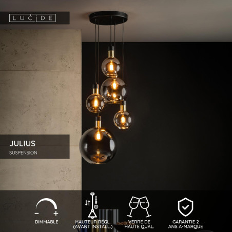 Lucide JULIUS - Suspension - 5xE27 - Fumé