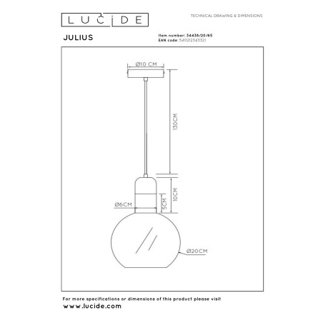 Lucide JULIUS - Suspension - Ø 20 cm - 1xE27 - Fumé