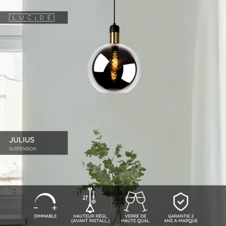 Lucide JULIUS - Suspension - Ø 28 cm - 1xE27 - Fumé