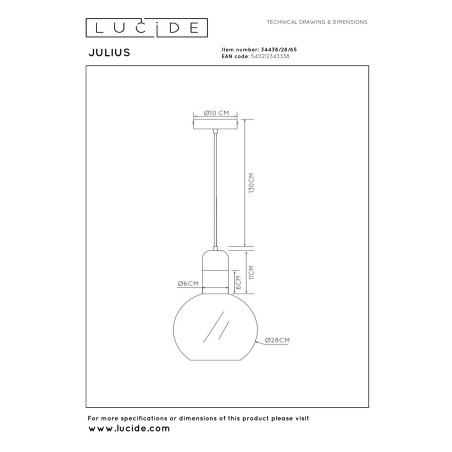 Lucide JULIUS - Suspension - Ø 28 cm - 1xE27 - Fumé