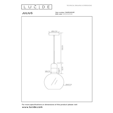 Lucide JULIUS - Suspension - Ø 40 cm - 1xE27 - Fumé