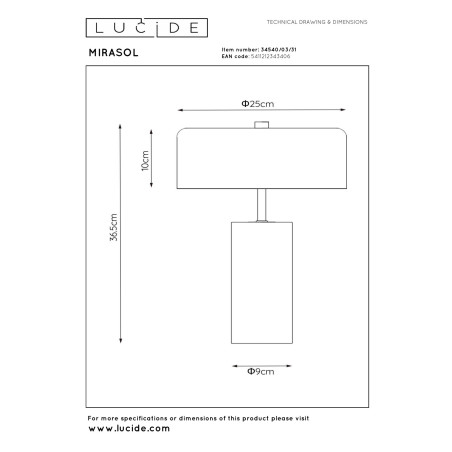 Lucide MIRASOL - Lampe de table - Ø 25 cm - 3xG9 - Blanc