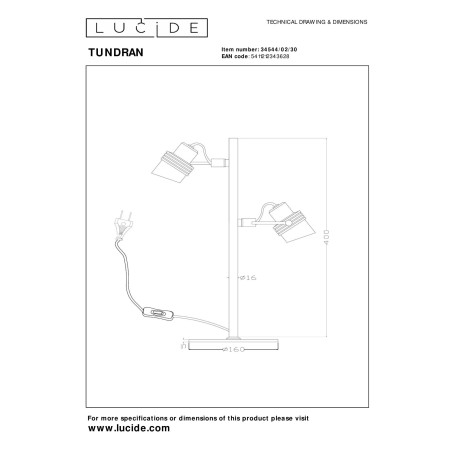 Lucide TUNDRAN - Lampe de table - 2xGU10 (MR16) - Noir