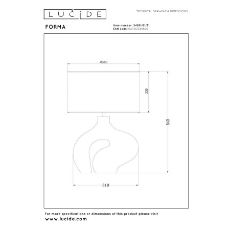 Lucide FORMA - Lampe de table - 1xE27 - Blanc
