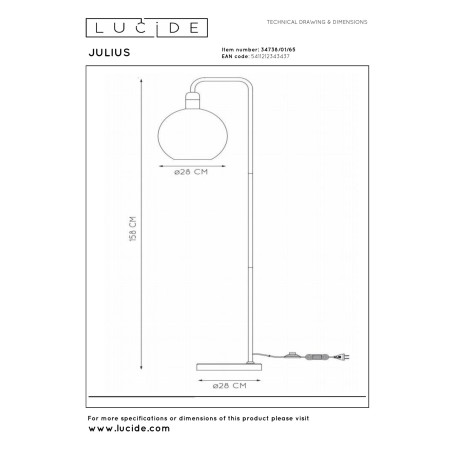Lucide JULIUS - Lampadaire - Ø 28 cm - 1xE27 - Fumé